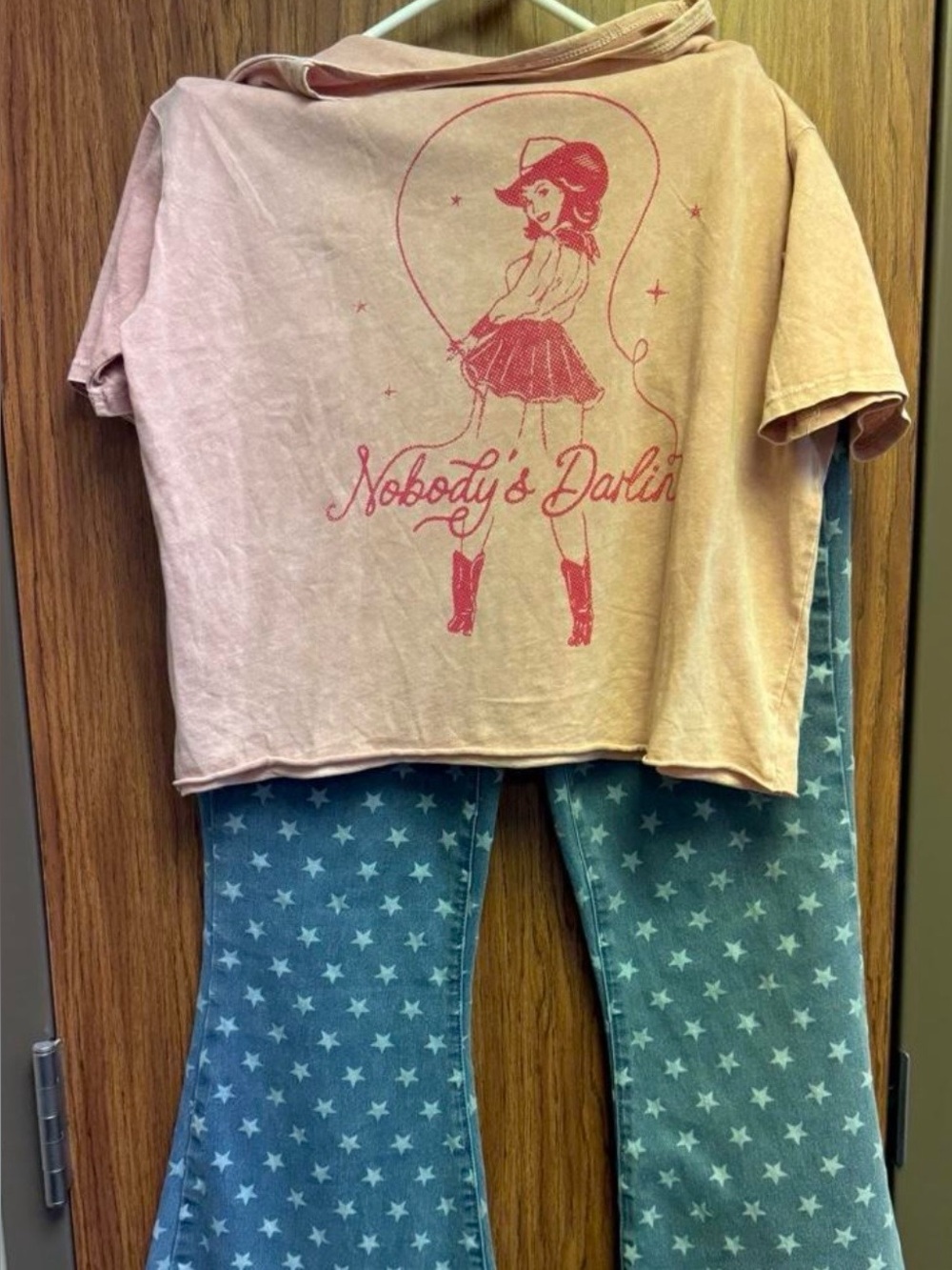 Nobody's Darling Pink Crop  Top and Blue Star Pants Set